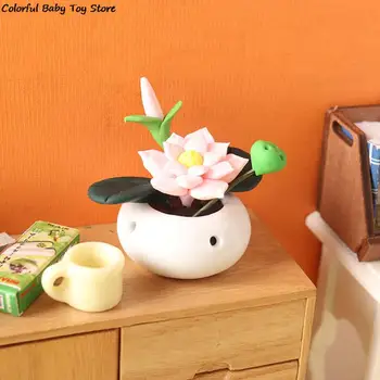 1:12 Domček Pre Bábiky Miniatúrne Črepníkové Rastliny Lotus Flower Pot Bonsai Model Záhrade Domova Doll House Príslušenstvo