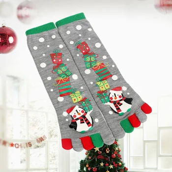 1 Pár Vianočné Prst Ponožky Vianoce Ponožky Päť Prstov Dlhé Ponožky Snehuliak Tlač Ponožky (Sivá) - Voľný Veľkosť