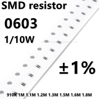 (100ks) vyššia kvalita 0603 SMD rezistora 1% 910K 1 M 1.1 M 1.2 M 1,3 M 1,5 M 1.6 M 1,8 M 1/10W
