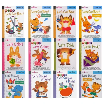 12 Ks/Set Kumon Poďme rozrezaný Papier Prvý Krok Zošity Obrázkové Knižky pre Deti, Deti Origami Papier Cut Nálepky Ručné Knihy