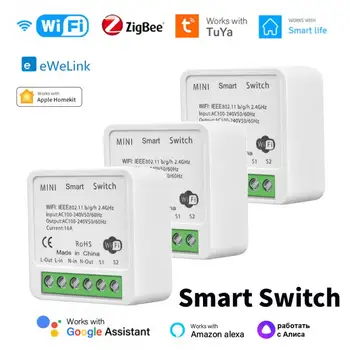 16A Tuya WiFi, ZigBee Smart Switch Modul Mini 2-pásmový Ovládanie Časovač Prepínač Bezdrôtovej komunikácie Istič Ovládanie Prostredníctvom Alexa EWelink Siri HomeKit
