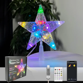 19 cm RGB Vianočný Stromček Vňaťou Star LED Svetlo Led Svietiace Vianočné Svetlá Pentagram Ornament Nepremokavé Vonkajšie Dekorácie 2024