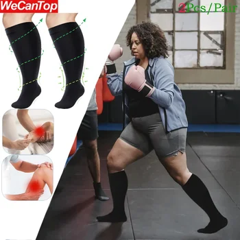1Pair Plus Veľkosť Kompresné Ponožky pre Ženy, Mužov Široký Teľa 20-30mmhg Extra Veľké Kolená Vysoké Podpory pre Obehu Bežecké Športy