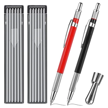 1Set Red&Black Zvárač Ceruzka S 24 Striebro Náplne Mechanické Ceruzky Kovové Maker Nožnice So zabudovaným Sharpener
