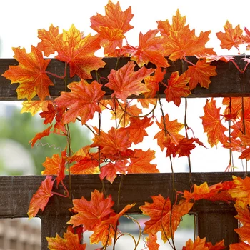 2.4 m Umelé Javorový List Viniča Falošné Listy String Domov Jesenné Dekorácie Listy Garland Vďakyvzdania Vianoce Záhrada Dekor
