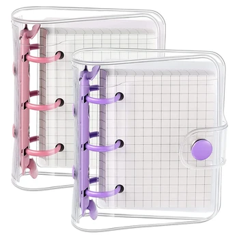 2 Sady Mini Transparentné 3 krúžkových Obaly S Vnútornými Papier Mini Binder Vrecká Jasné, Mäkké PVC Notebook