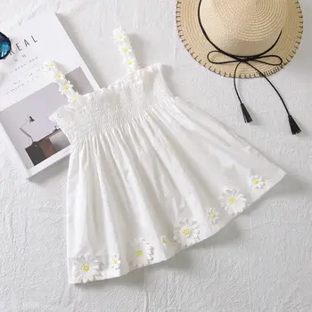 2021 Detí šaty Daisy dievčatá bavlna vesta detská dievča leta slnečnica kvet, stožiare, batoľa detský oblečenie