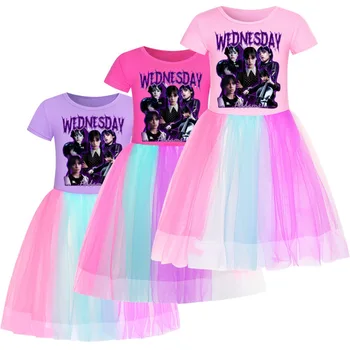 2023 Letné Deti Oblečenie streda Rodiny Dievčatá Šaty Princezná Cosplay Kostým Addams Toddle Dievčatá Čipky šaty Oblečenie Oblečenie