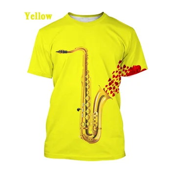 2023 Muži Ženy 3d Klasické Tlačené Saxofón T Shirt Letné Topy Krátke Sleeve Tee