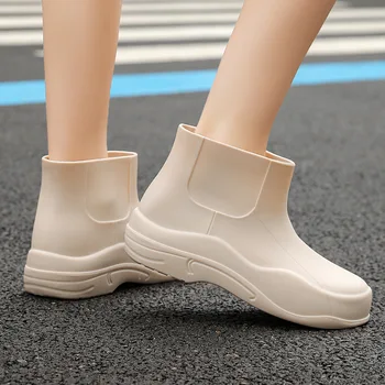 2023 Nové Luxusné Ženy Muži Dážď Gumené Topánky Dámy Vychádzkové Nepremokavé Členok Chelsea Boots Bežné Hrubé Jediným Krátka Zavádzania