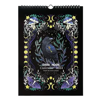2024 Nový Rok nástenný Kalendár s Plánovač Dizajn 12 Mesačný Kalendár Ornament Tmavý Lesný Elf Kalendár Tmavé Mesiac Visí Kalendár