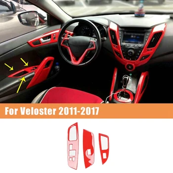 3ks Pre Hyundai Veloster 2011-2017 Červené Okno, Výťah Prepnúť Tlačidlo Panel Kryt Čalúnenie Interiérov