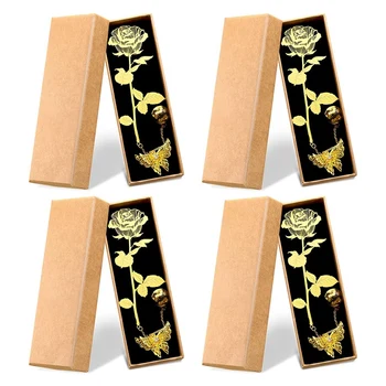 4 Pack Valentína Kovových Golden Rose Záložky Kovové Záložky S 3D Butterfly Prívesok Reťazca A Box