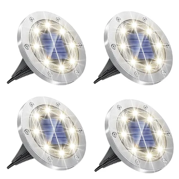4Pcs Pozemné svetelné Návestidlá Enhanced Solárne Pozemné svetelné Návestidlá, 8 LED Napájané Nepremokavé Disku Svetlá Pre Záhradné Jednoduché Použitie