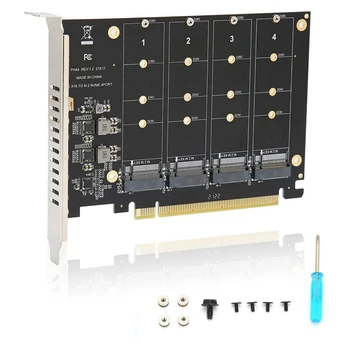 4X 4 Port M. 2 Nvme SSD Do PCIE X16M Tlačidlo Pevný Disk Converter Reader Rozširujúca Karta, 4 X 32Gbps prenosová Rýchlosť (PH44)