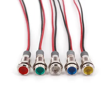 5 ks Kovové Nepremokavé 6 mm 12-24VDC Mini LED Indikátor Signálu Svetlo S Drôtom