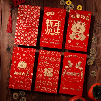 6Pcs 2024 Dragon Rok Čínsky Štýl, Červená Paketové Nový Rok Požehnanie Kabelku Dar Šťastia Peniaze Taška Cartoon Červené Obálky
