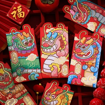 6PCS Čínsky Nový Rok Červené Obálky 2024 Dragon Šťastie, Peniaze Vrecka Obálku Zverokruhu Drak Červený Vreckový Nový Rok Dodávky Hongbao