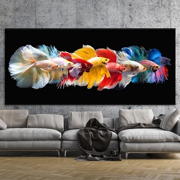Abstrakt Multi Farebné Ryby Plátno na Maľovanie na Stenu Umenie Farebné Betta Ryba Rainbow Rýb obrazov na Stenu Plagát na Obývacia Izba Dekor