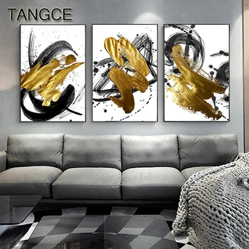 Abstrakt Zlatým Pieskom Plátno Umenie Tableaux Big Gold Plagát, Tlač Luxusné Nástenné Art pre Obývacia Izba Cuadros Salon Tableaux 3D Efekt