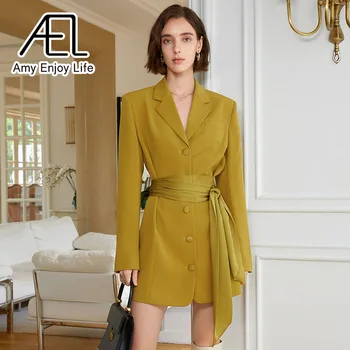 AEL Sako Šaty Pre Ženy Čipky Vysoký Pás Elegantný Štíhly Minidress Streetwear Módy Tmavo Žltá