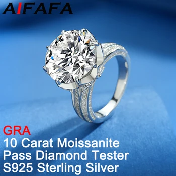 AIFAFA 10 Carat Reálne Brilantné Moissanite Krúžky Plate18K Biele Zlato 925 Sterling Silver Zelený Drahokam Šperky Prejsť Diamond Test