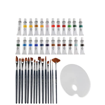 Akrylová Farba Nastaviť 24 Farby Trubice Akryl S Kefy Paletu Ručne Maľované Kresby Paint Set Pre Študentov Umelecké Potreby
