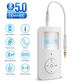 Auto FM Vysielač Bluetooth 5.0 Prijímač Bezdrôtovej Audio 3,5 mm Aux Jack RCA Handsfree Hovor Auta TV PC Adaptér Párovanie 2 Headset