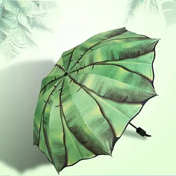 Banán Leaf Maľovanie Dáždnik Slnko A Dážď, Anti-uv Dáždniky Pre Mužov A Ženy Rainny Skladacie Čierny Povlak Parasol Paraguas