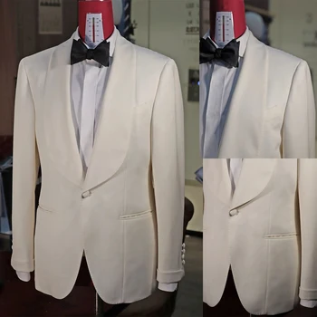 Biele pánske Oblek Jeden Kus Sako Jedno Tlačidlo Úplnej Klope Business Slim Fit Smoking Formálne Svadby Ženích Ušitý Kostým Homme
