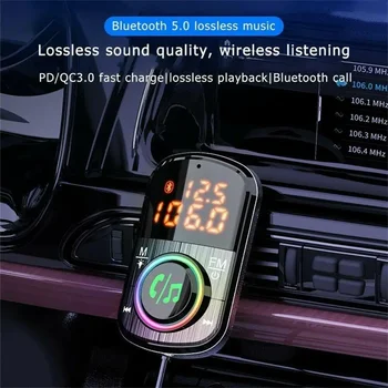 Bluetooth 5.0 Auto FM Auta Duálne Zobrazovanie PD3.0/QC3.0 Rýchle Nabíjanie Mp3 Prehrávač S Atmosféru Svetlá Handsfree Hovor