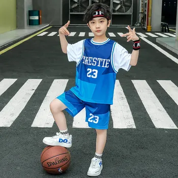 Chlapci Letné Oblečenie Sady Krátky Rukáv Šport Vyhovuje Príležitostné O Tvaru Listov Tlač Rýchle Sušenie Basketbal Jersey Teenager Oblečenie
