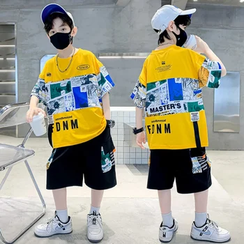 Chlapci letné šaty, oblek detí hornej a dolnej nastaviť dve dielna sada doprava zadarmo 4-16years kórejský štýl detí oblečenie 2023