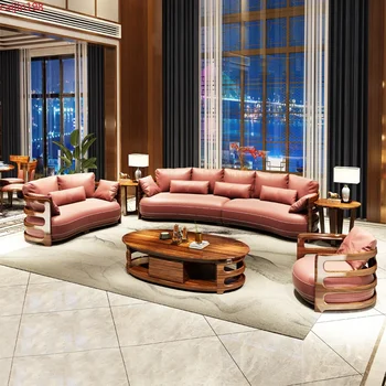 CJ Villa svetlo luxusné nová Čínska masívneho dreva veľké čierne zlato, drevo gauč jednoduché atmosféru obývačke kožená sedačka zmes