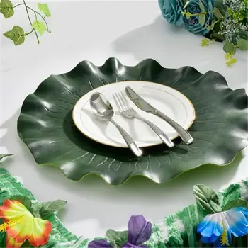 Crestive Tabuľka Dekor 42cm*42cm Placemat Pad Umelé Lotus Leaf Dizajn Kuchyne Mat Misy Anti-Slip Jedálenský Stôl Mat Domova