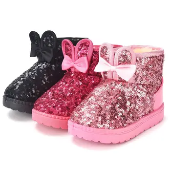 Deti s čižmy dievčatá králik kožušiny teplé topánky detské bavlnené športové topánky flitrami bežné princezná batoľa móda, topánky