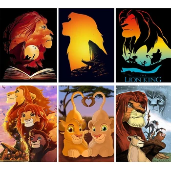 Disney Diamond Maľovanie Lion King Simba 5D Plné Kolo / Štvorcových Diamond Mozaiky Výšivky Cartoon Zvierat Domov Deocr