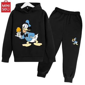 Disney Mickey Mouse Karikatúra Tlače Jar 2 Kus Oblek S Kapucňou Deti Tričko Elegantné Športové Anime Dlhý Rukáv, Nohavice Chlapec Dievča Oblečenie