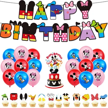 Disney Mickey Tému Party Dekorácie, Party Balóny Happy Birthday Banner Tortu Vňaťou Deti Hračky Veľké Strany Dodáva Sada Darček