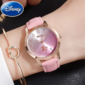 Disney Sledovať Bežné Kožené Hodinky Ženy Quartz Hodiny, náramkové hodinky Jednoduché Dámske Darčekové dámske Hodinky Montre Femme