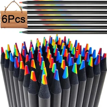 Drevené Farebné Ceruzky 7in1 Rainbow Core Black Dreva Hrubé Rod Farebné Ceruzky Deti je Umenie, Maľovanie Graffiti Papiernictvo Dodávky