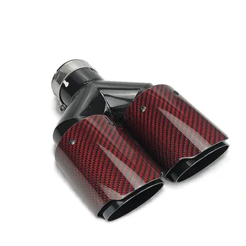 Dual Kované Red Carbon Fiber + Nerezová Oceľ Výfukové plyny Áut Tip Dvojité Konci Rúry pre BMW BENZ VW Golf