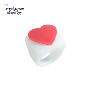 Dvacaman 2021 Nové Farebné Akrylové Živice Láska Srdce Krúžky Jednoduché Bielej Farby, Geometrické Námestie Krúžok pre Ženy, Dievčatá Strana Šperky