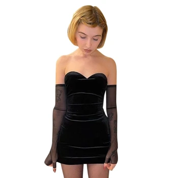 Dámske Velvet Bodycon Mini Šaty s Oka Oversleeve Temné, Gotické Sexy Ramienok Backless Package Hip Klubu Strany Drop Shipping