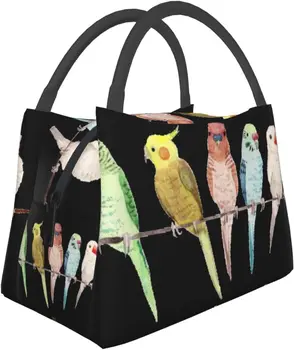 Farebné Papagáje Na Strom Tlače Obed Tašky Pre Ženy, Mužov Opakovane Lunch Box Izolované Cooer Dospelých Obed Tote Bag