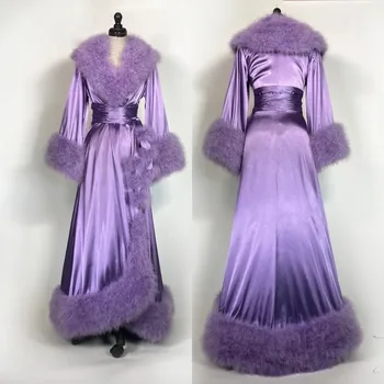 Feather Light Purple Prom Šaty, Dlhé Rukávy Večerné Šaty Na Zákazku Dĺžka Podlahy Party Šaty