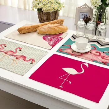 Flamingo List Vzor kuchyňa Placemat Čaj Tácky Jedálenský Stôl Mat Pohár Rohože Bavlnená posteľná Bielizeň Pad 45*32 cm Domova