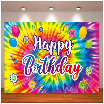 Fotografie Pozadie Tie Dye Tematické Happy Birthday Party Dekorácie Pozadie Farebné Farby Dúhy Banner Strana Dodávky