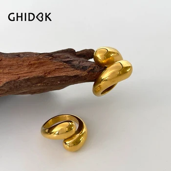 GHIDBK 18K Solid Gold Pvd Á Dvojité Dome Otvoriť Krúžok pre Dámy 316L Nerezovej Ocele Non-Lesk Stohovateľné Krúžky Vyhlásenie