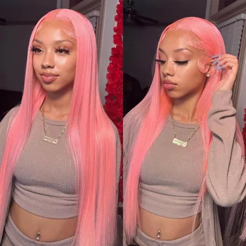 Glueless Rovno Barbie Pink 13x4 Čipky Dopredu Ľudské Vlasy, Parochne Pre Ženy, 13x6 Rovno Čipky Čelnej Parochňu Braizilian Ružové Vlasy Parochňa